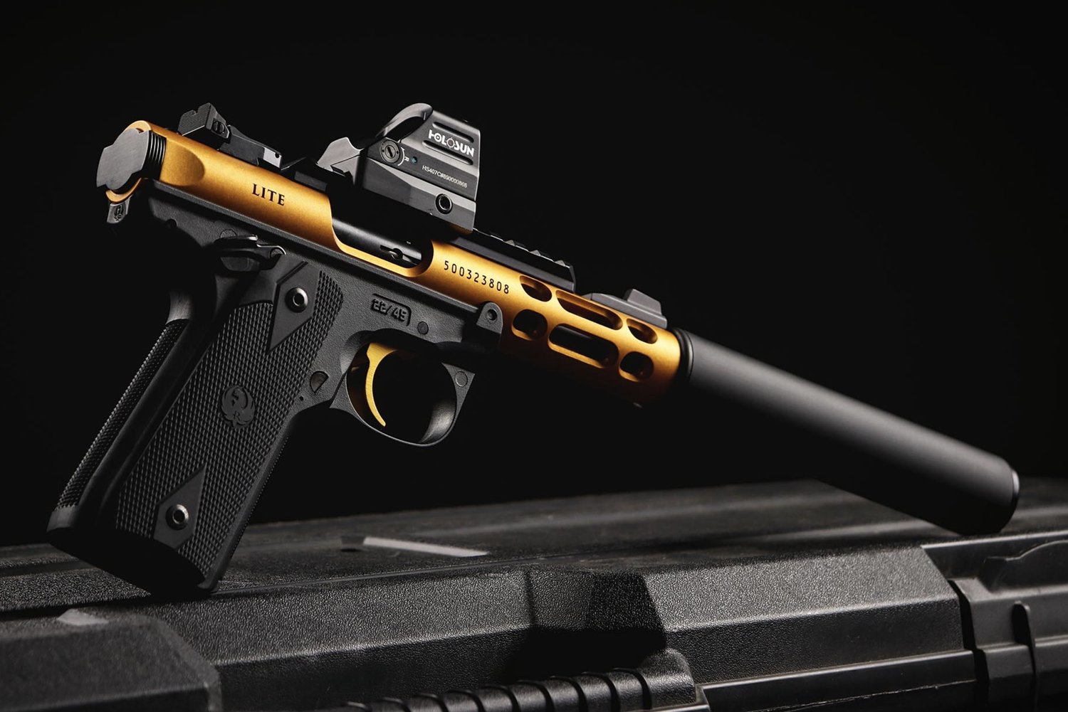 Ruger Mark IV Lite gold dramatic studio